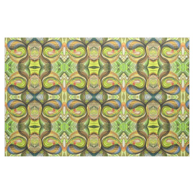 Gul och höstbrun klotter med svarta linjer tyg (Fat Quarter)