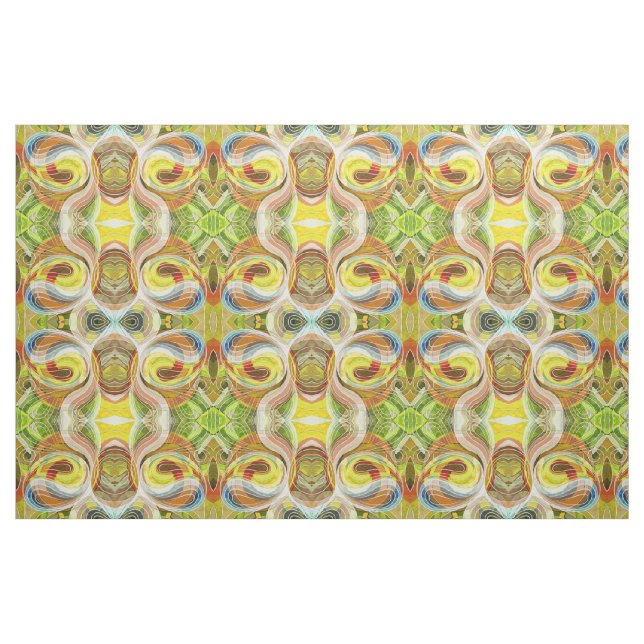 Gul och höstbrun klotter med vita linjer tyg (Fat Quarter)