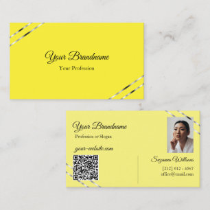 Gul och kräm med silverlinjer Foto QR-kod Visitkort