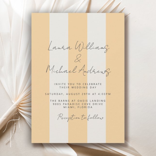Gul och off-white cabana-randigt bröllop inbjudningar (Available in both printed and instant download digital formats.)