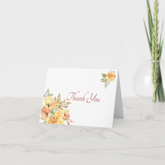 Gul och orange akvarell blomster tackkort (Framsida)