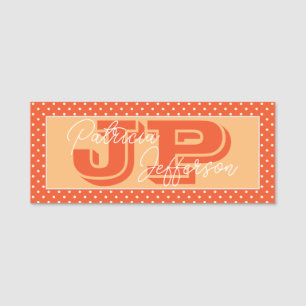 Gul och orange handskriven monogram med prickar namnbricka