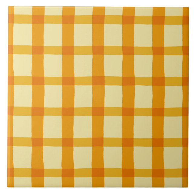 Gul och orange pläd kakelplatta (Framsidan)