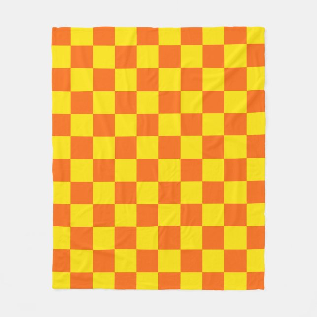 Gul och orange rutig mönsterdesign  fleecefilt (Framsidan)