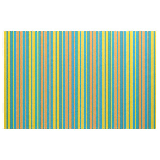 Gul och orange vertikala ränder Blå   Tyg (Fat Quarter)