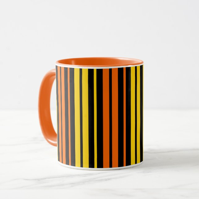 Gul och orange vertikala ränder Svart   Mugg (Framsida vänster)