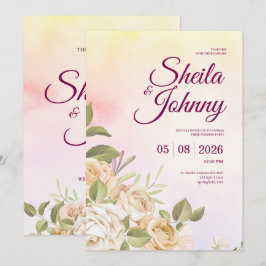 Gul och rosa akvarell elegans bröllop inbjudningar