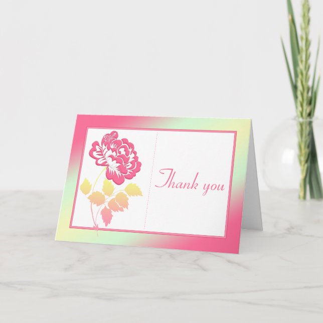 Gul och rosa peony på vit tack-kort tack kort (Framsida)