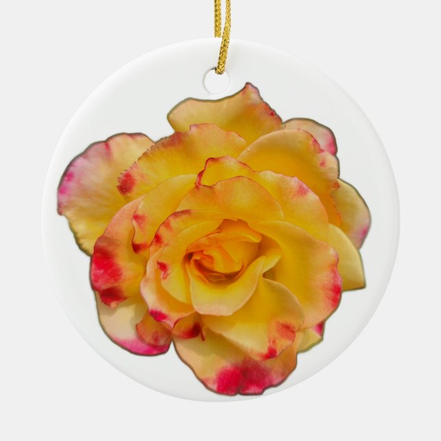 Gul och rosa ros julgransprydnad keramik (Framsidan)