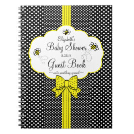 Gul och svart baby showergästbok | för bi anteckningsbok med spiral