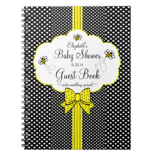 Gul och svart baby showergästbok för bi anteckningsbok med spiral
