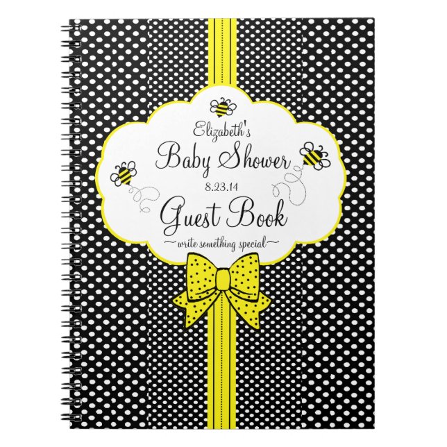 Gul och svart baby showergästbok | för bi anteckningsbok med spiral (Framsidan)