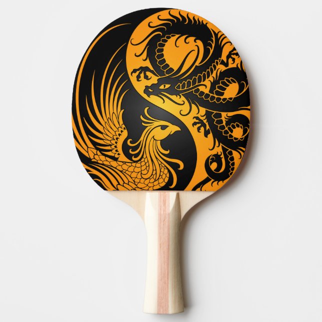 Gul och svart drake Phoenix Yin Yang Pingisracket (Framsidan)