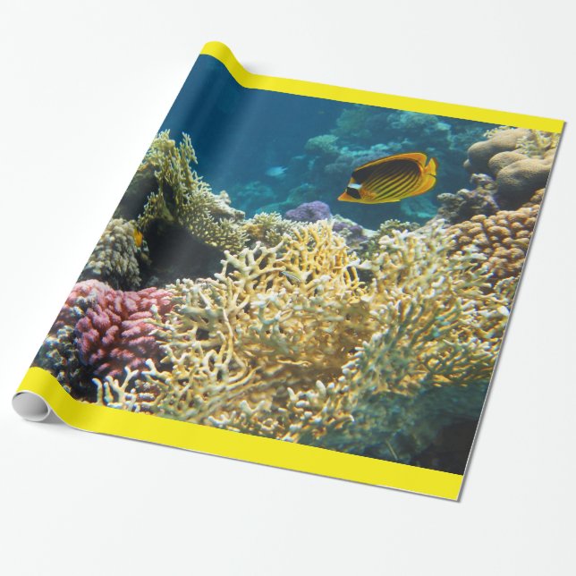 Gul och svart fjärilsfisk presentpapper (Utrullad)