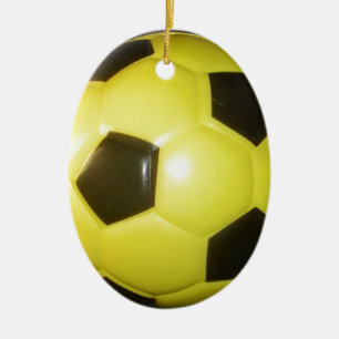 Gul och svart fotboll abstrakt design julgransprydnad keramik
