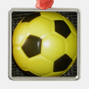 Gul och svart fotboll abstrakt design julgransprydnad metall