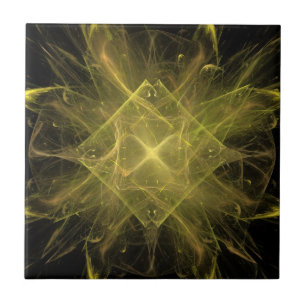 Gul och svart Fractal Kakelplatta