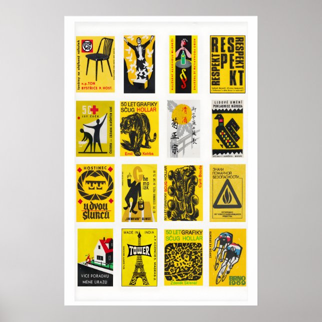 Gul och svart Matchbox Etikett Collage, grafik Poster (Framsidan)