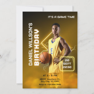 Gul och svart modern basketbild födelsedag inbjudningar