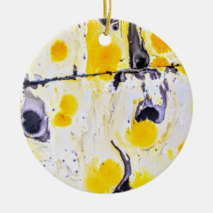 Gul och svart mönsterornament julgransprydnad keramik