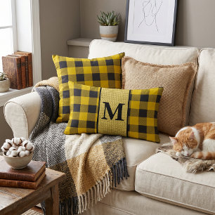 Gul och svart rutig monogram ländkudde lumbarkudde