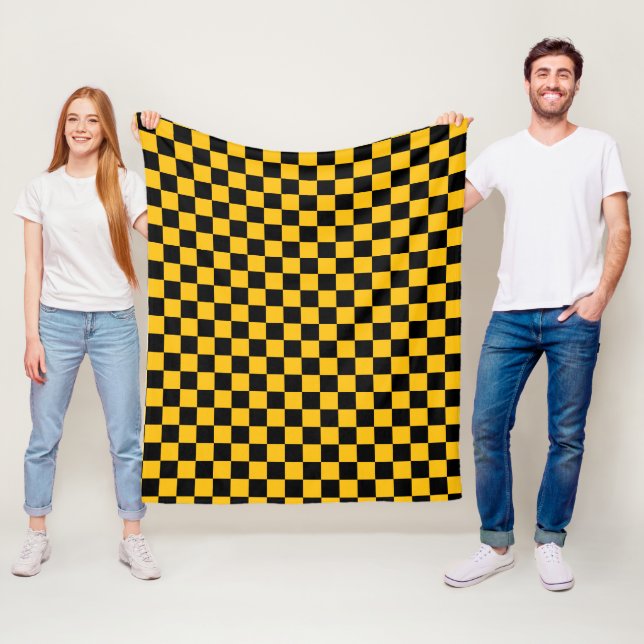 Gul och svart rutig tryck fleecefilt (På plats)