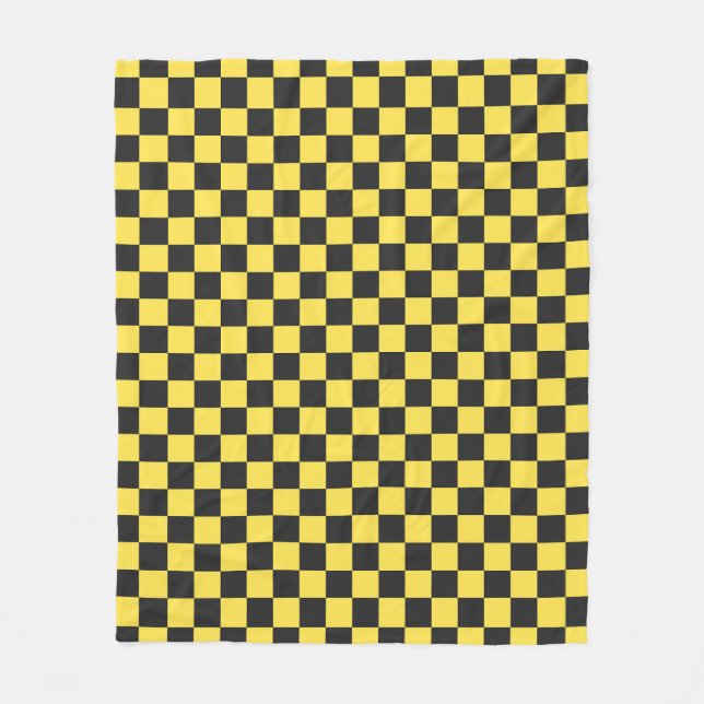 Gul och svart schackbrädemönster fleecefilt (Framsidan)