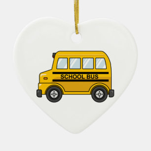 Gul och svart skolbuss för tecknad julgransprydnad keramik