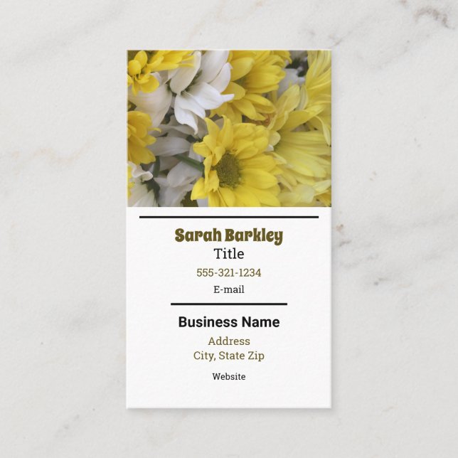 Gul och vit blomster visitkort (Framsida)