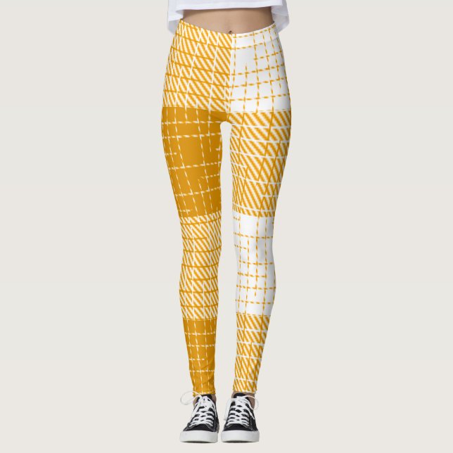 Gul och vit djärv rutig pläd-design  leggings (Framsida)