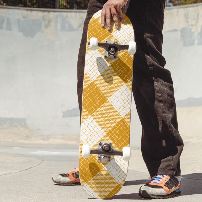 Gul och vit djärv rutig pläd-design  mini skateboard bräda 18,5 cm (Skapare uppladdad)