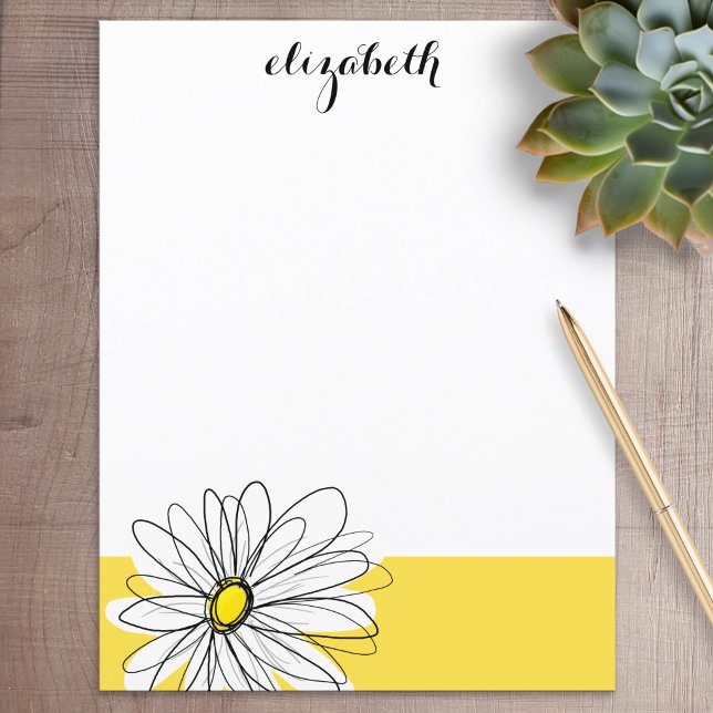 Gul och vit fantasifull tusenskönsblomma med anpas (Personalized Stationery)