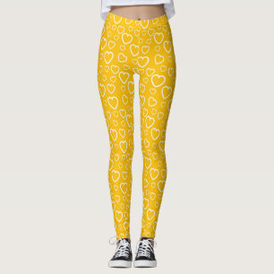 Gul och vit kärlekshjärtmönster leggings