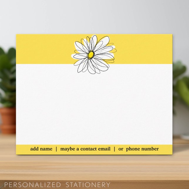 Gul och vit nyckfull Daisy Socialt tack Kort (Personalized Stationery)