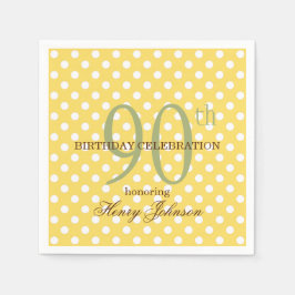 Gul och vit prickig 90-årsdagspapper pappersservett