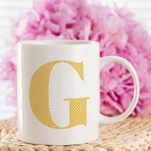 Gul och vit prickig monogram kaffemugg