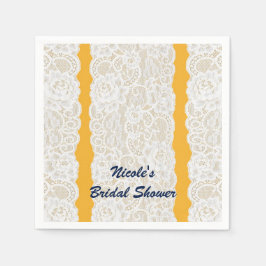 Gul och vit spets Ljus elegant rustik fest Pappersservett