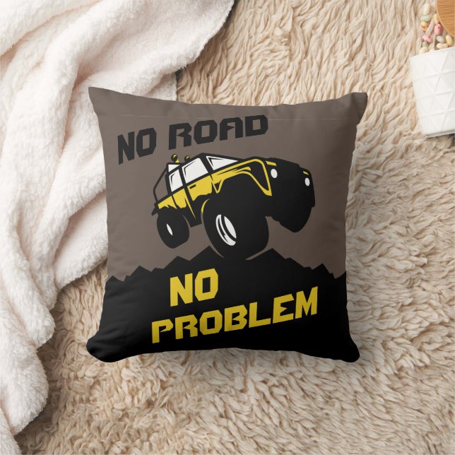 Gul Offroad Lastbil Ingen Väg Inget Problem Kudde (Filt)