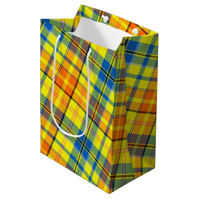 Gul Orange Blå Plaid Tartan Design  (Framsidan Vinklad)