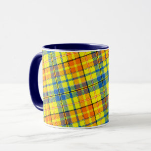 Gul Orange Blå Plaid Tartan Design  Mugg