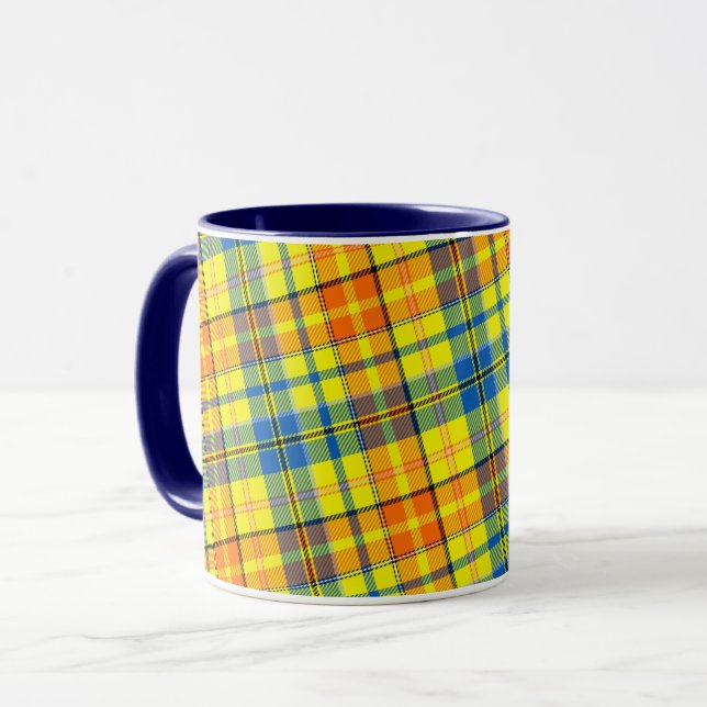 Gul Orange Blå Plaid Tartan Design  Mugg (Framsida vänster)