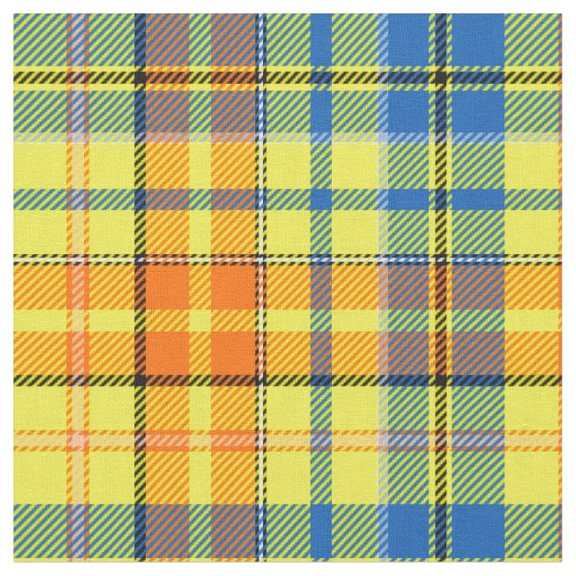 Gul Orange Blå Plaid Tartan Design  Tyg (Närbild)
