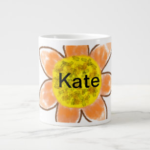 Gul orange brun solros lägg till namn text floral jumbo mugg