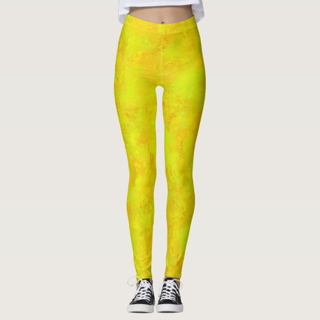 Gul Orange Grön Abstrakt Mönster Leggings (Framsida)