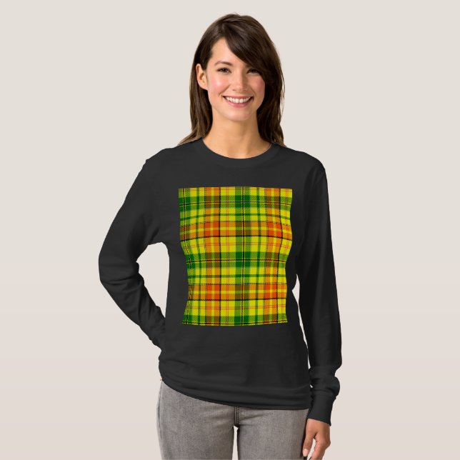 Gul Orange Grön Plaid Tartan Design  T Shirt (Hel framsida)