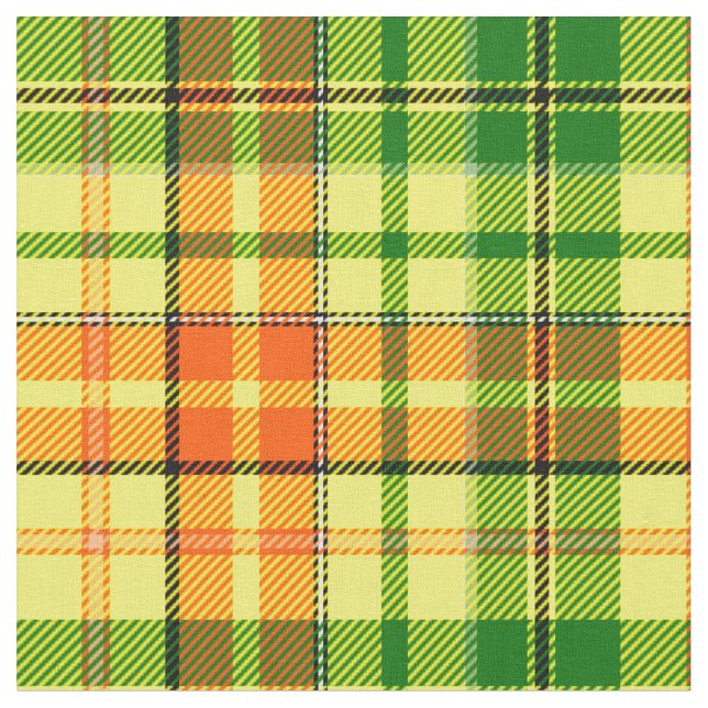 Gul Orange Grön Plaid Tartan Design  Tyg (Närbild)