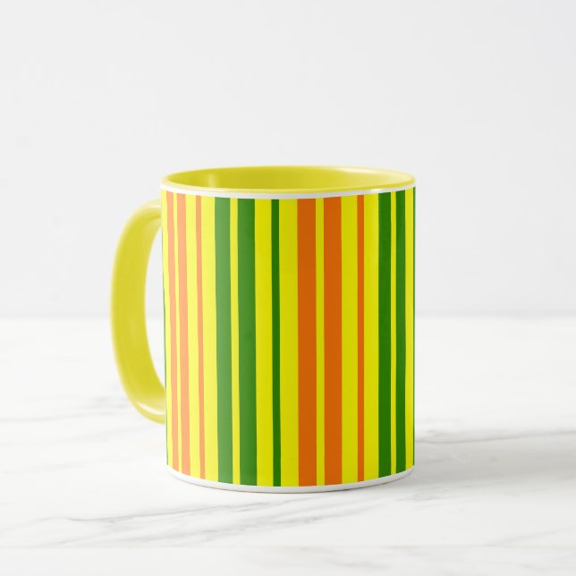 Gul Orange Grön Vertikal Randig Design   Mugg (Framsida vänster)