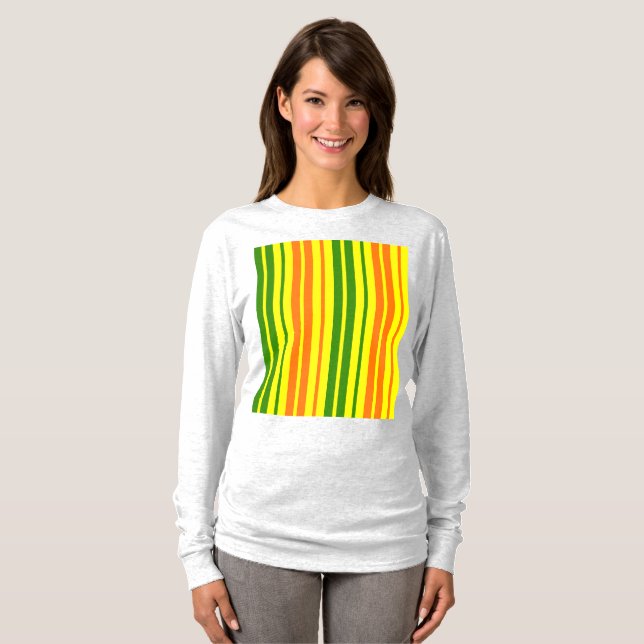 Gul Orange Grön Vertikal Randig Design   T Shirt (Hel framsida)