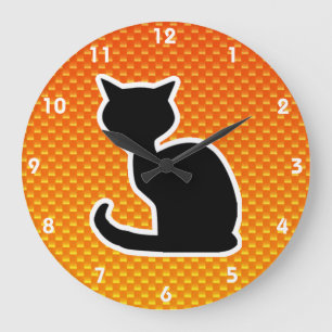 Gul orange katt stor klocka