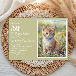 Gul Orange Kattunge Kattälskare 75-årsdag Inbjudningar